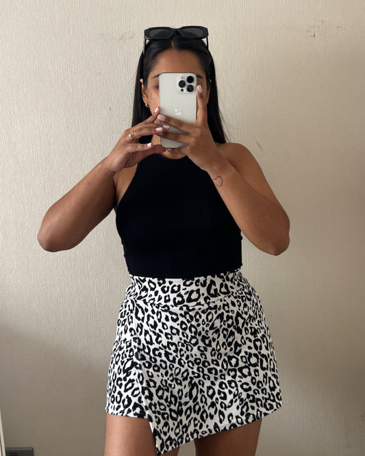 Falda short print blanco